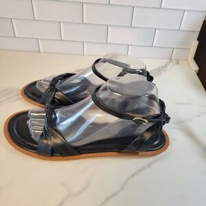 J. Crew Factory Black Braided Leather Ankle-Strap Sandals